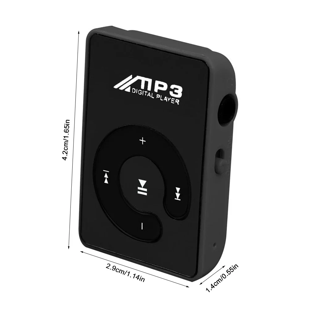 Mini Clip MP3 Music Player with Free 8GB TF Card, Portable Mirror Surface Walkman, USB Digital Music Media Player Support Micro