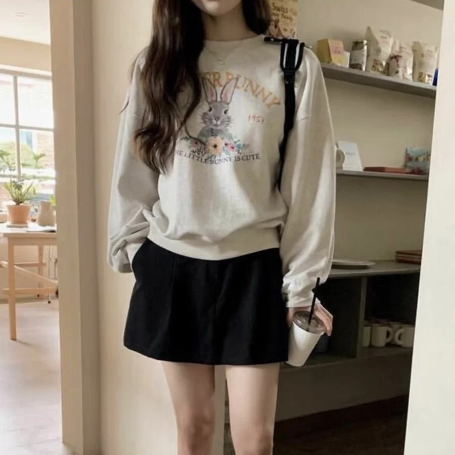 

Adorable Long Sve Rabbit Cartoon Sweatirt Anti-Aging Autumn Collection Cozy Cotton Sweet Sle Casual Comfortable Fit