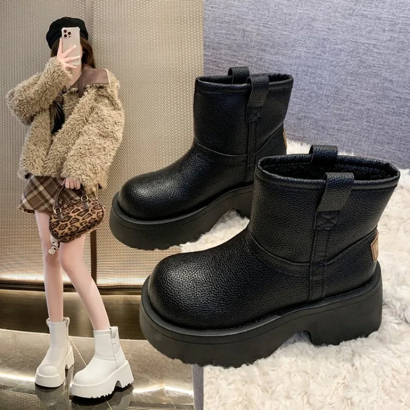 

New Platform High Heels Snow Boots Women Cotton Shoes 2025 Trend Brand Fashion Ankle Boots Winter Warm Short Plush Zapatos Mujer