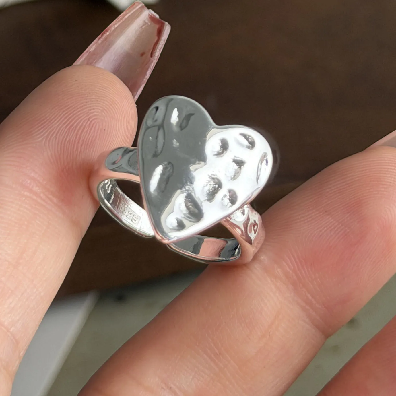 BF CLUB 925 Sterling Silver Ring For Women Jewelry Heart Shape Retro Open Vintage Handmade Ring Allergy For Party Birthday Gift