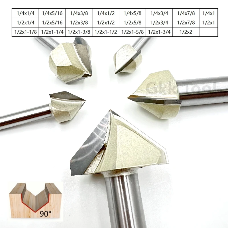 

Woodworking 1/4 1/2 Inch Shank, Carbide Woodworking V Milling Cutter 6.35/12.7/25.4mm Wood Tool Carving Trimmer Cutter Slotting