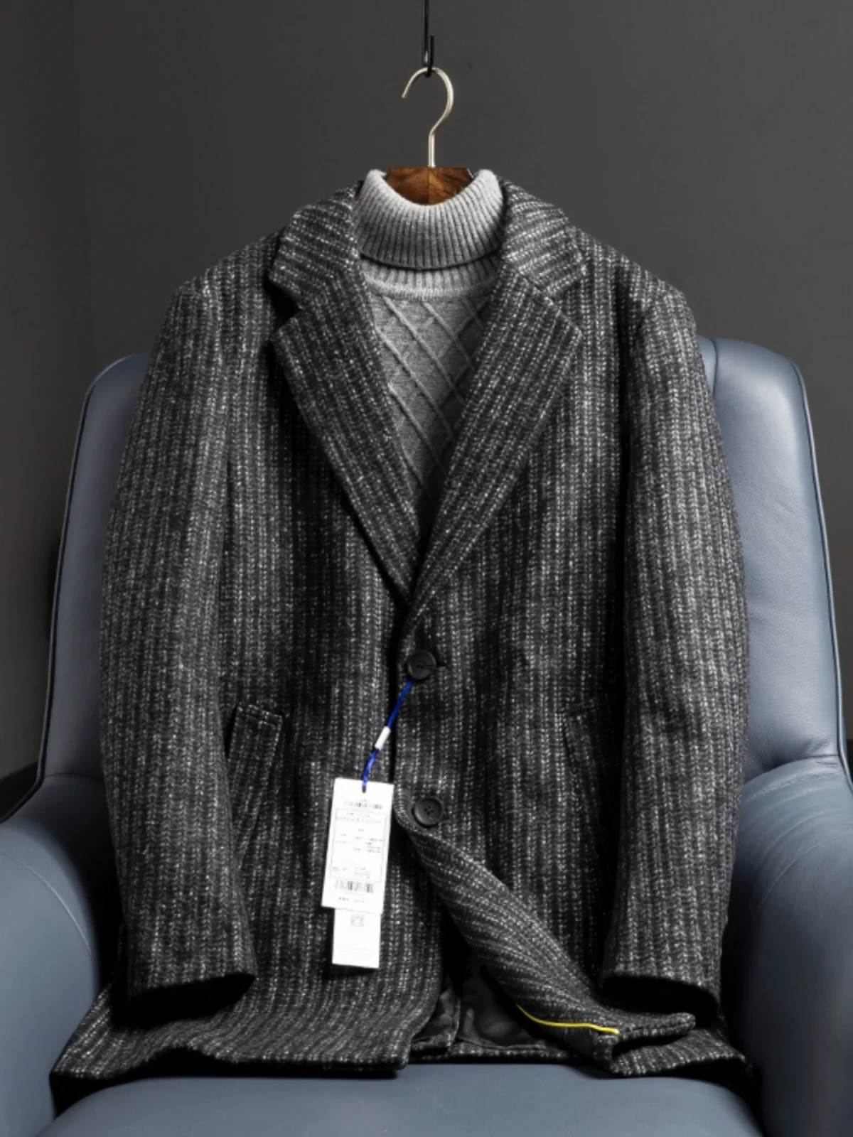 

Молодежное мужское вязаное пальто на подкладке, осенне-зимняя ветровка средней длины Jaet Busin, повседневное пальто со стойкой Faion Urban...