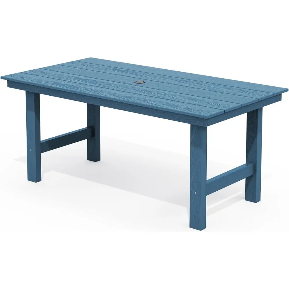 

Outdoor Dining Table, 67" RecHDPE Dining Table or 6, Patio Table or Dining with Umbrella Hole, Blue