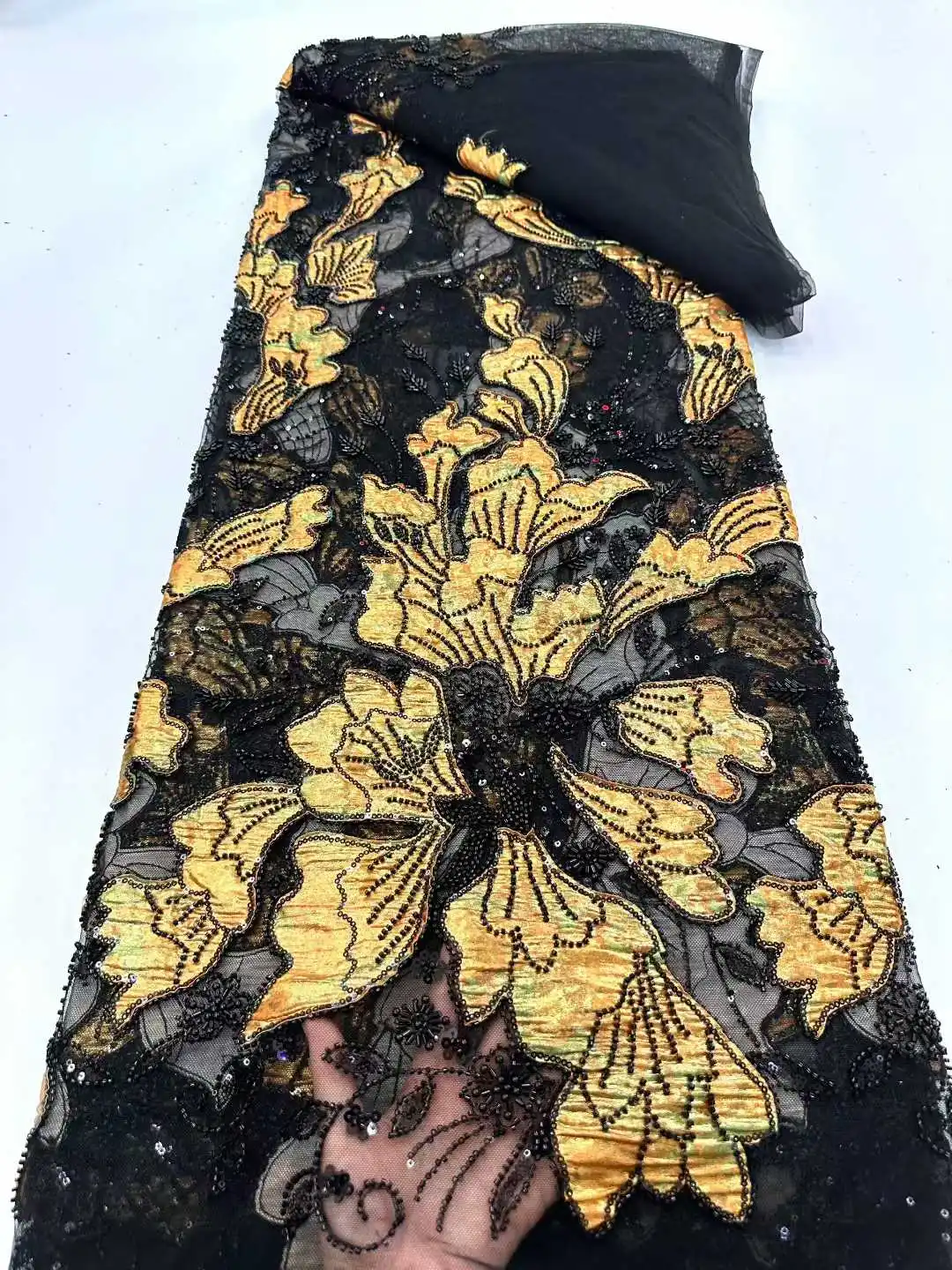 

Роскошная французская тюлевая кружевная ткань 2025 года, высокое качество с блестками, расшитая бисером, для свадебных платьев, нигерийский жених, для африканского свадебного платья