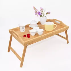 Mini Mesa de madera de bambú, bandeja para desayuno, portátil, mesa para servir té y comida, mesa plegable para juegos