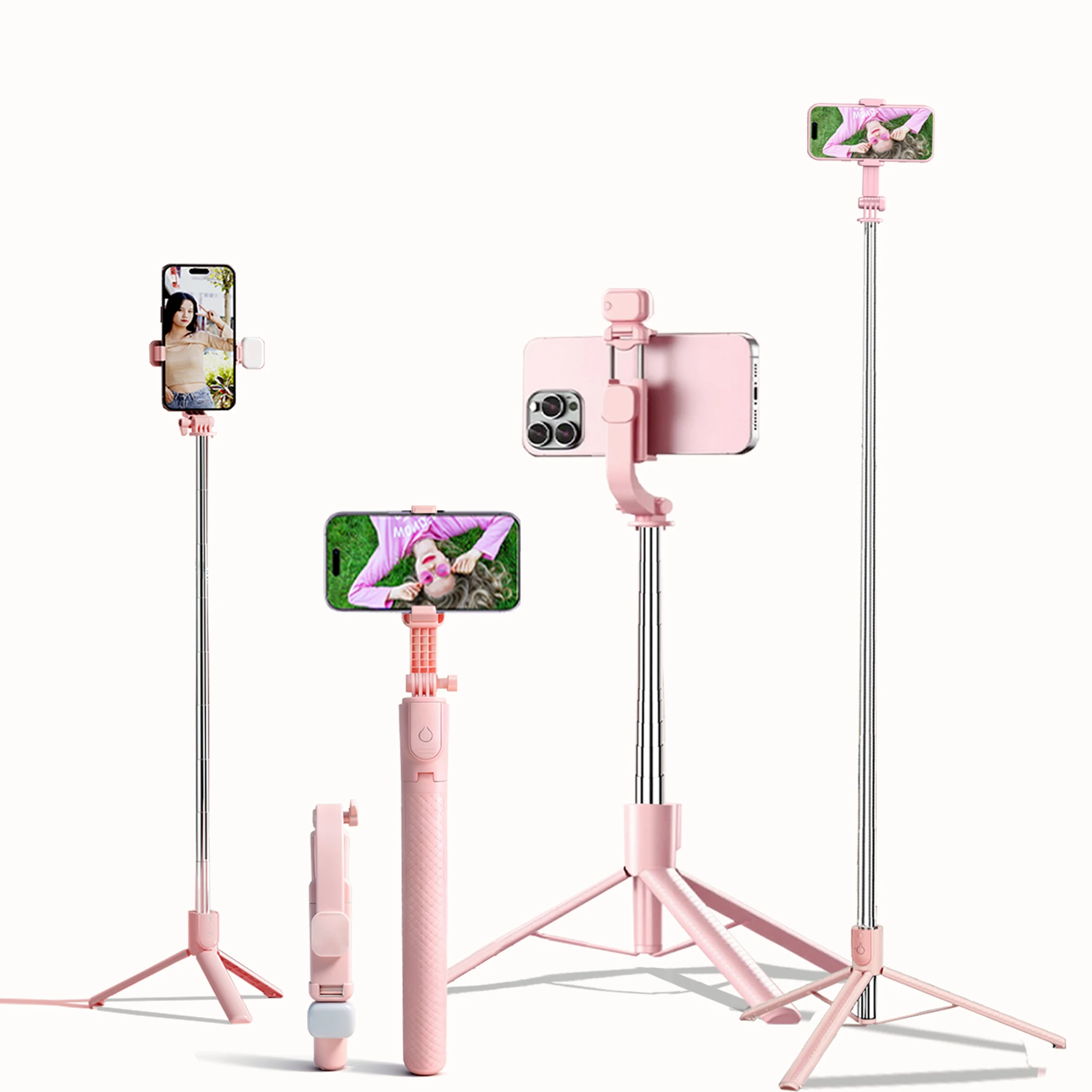 Trípode Extensible de Aluminio para Selfies, con Luz de Relleno y Control Remoto Compatible con Bluetooth, Compatible con iPhone/Android, para Viajes