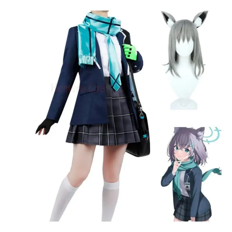 Anime Game Blue Archive Sunaōkami Shiroko Cosplay Kostuum Pruik Halo Schoenen JK Uniform Vrouw Mannen Kawaii Halloween Pak