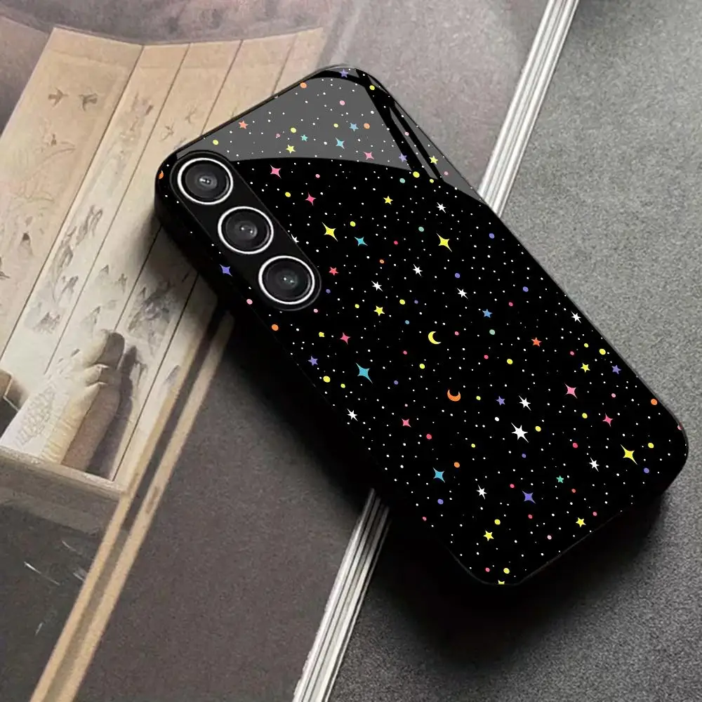 Star Moon tempered glass phone case suitable for Samsung Galaxy S26 S25 S24 S23 S22 S20 FE/Ultra/Plus anti drop back cover