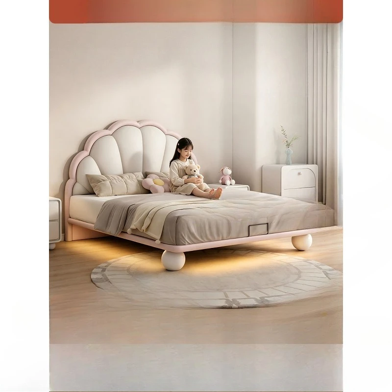 Children's bed Girl princess  2026 new childlike leather  Children's room small apartment 1.35m petal