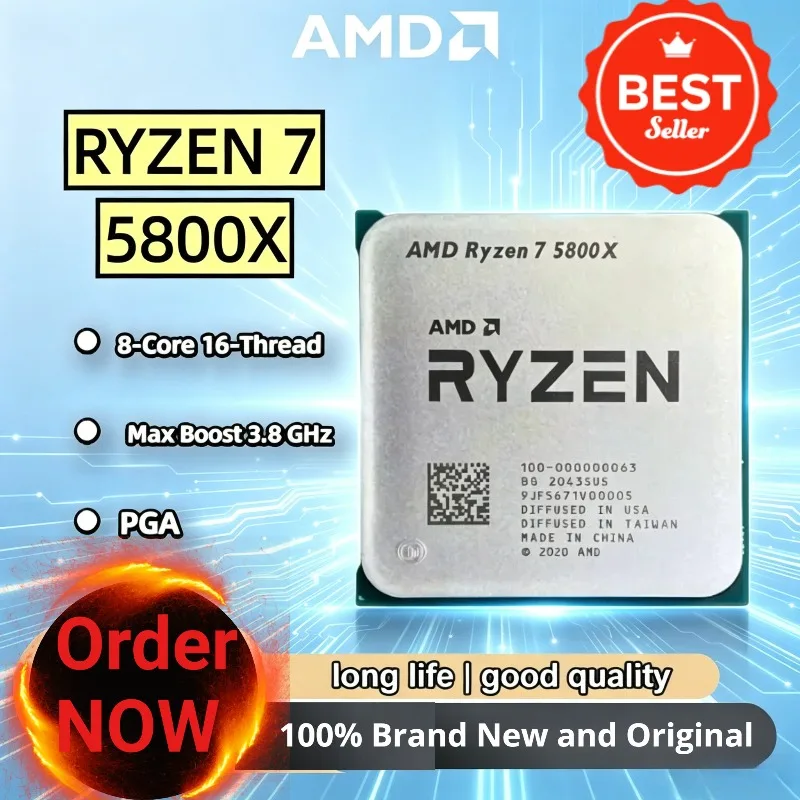 

New AMD Ryzen 7 5800X Desktop Processor 3.8 GHz 8-Cores 16-Threads AM4 Socket CPU Up to 4.7 GHz 3200 MT/s DDR4 7nm L3= 32 M