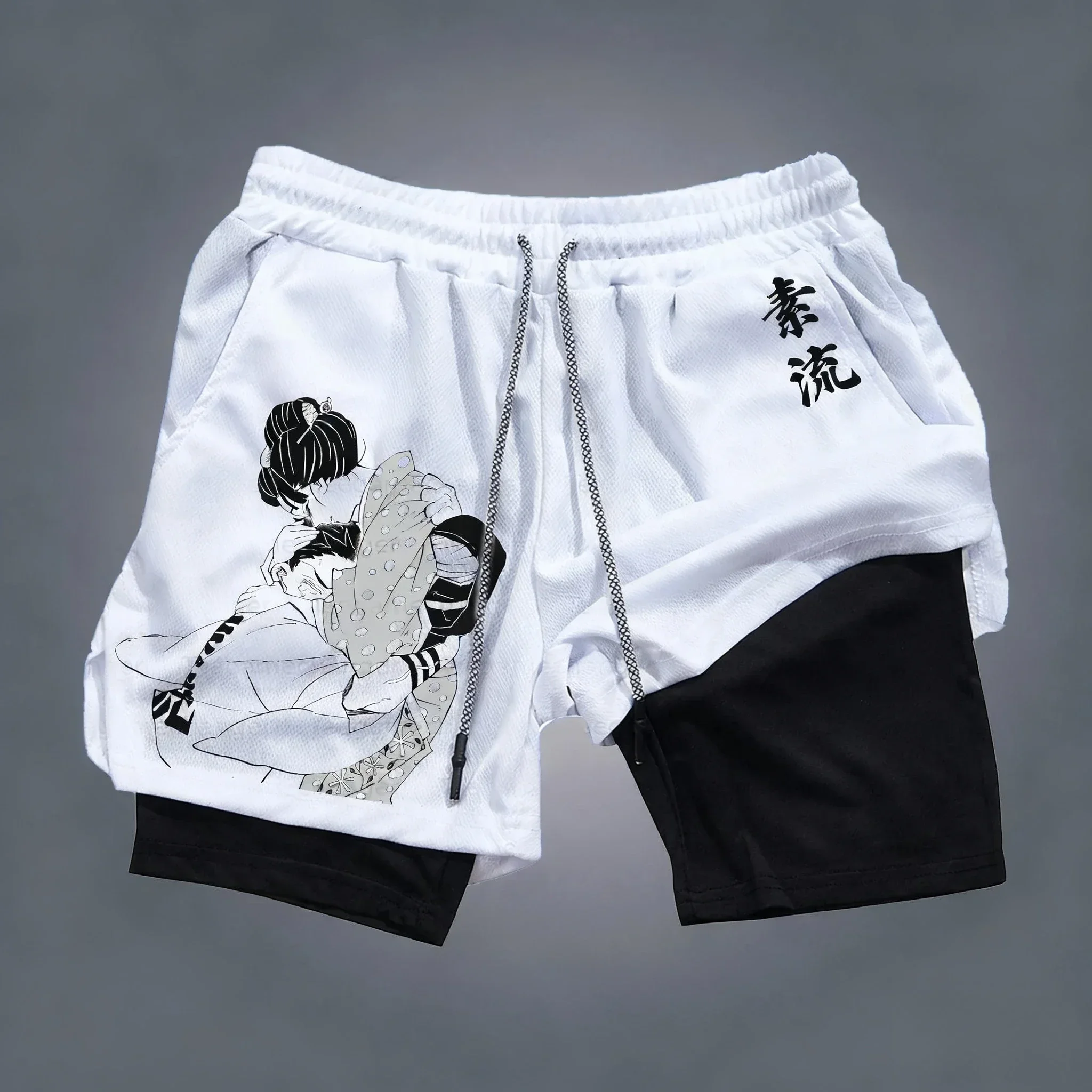 

Demon Slayer Anime New Double Layer Shorts 2026 Summer American Street Fashion High Elasticity 2-in-1 Sports Shorts