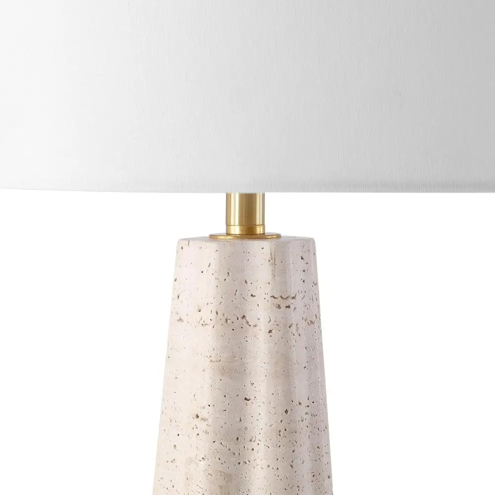 25-inch Travertine/White Table Lamp with LED Bulb for Bedroom, Living Room, Home Office, or Desk Nightstand view 3