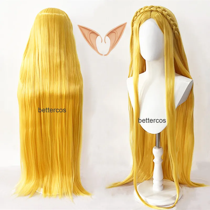 Zelda Elizabeth Smith Princess Zelda 100cm Long Golden Blonde Heat Resistant Cosplay Costume Wig + Track + Cap