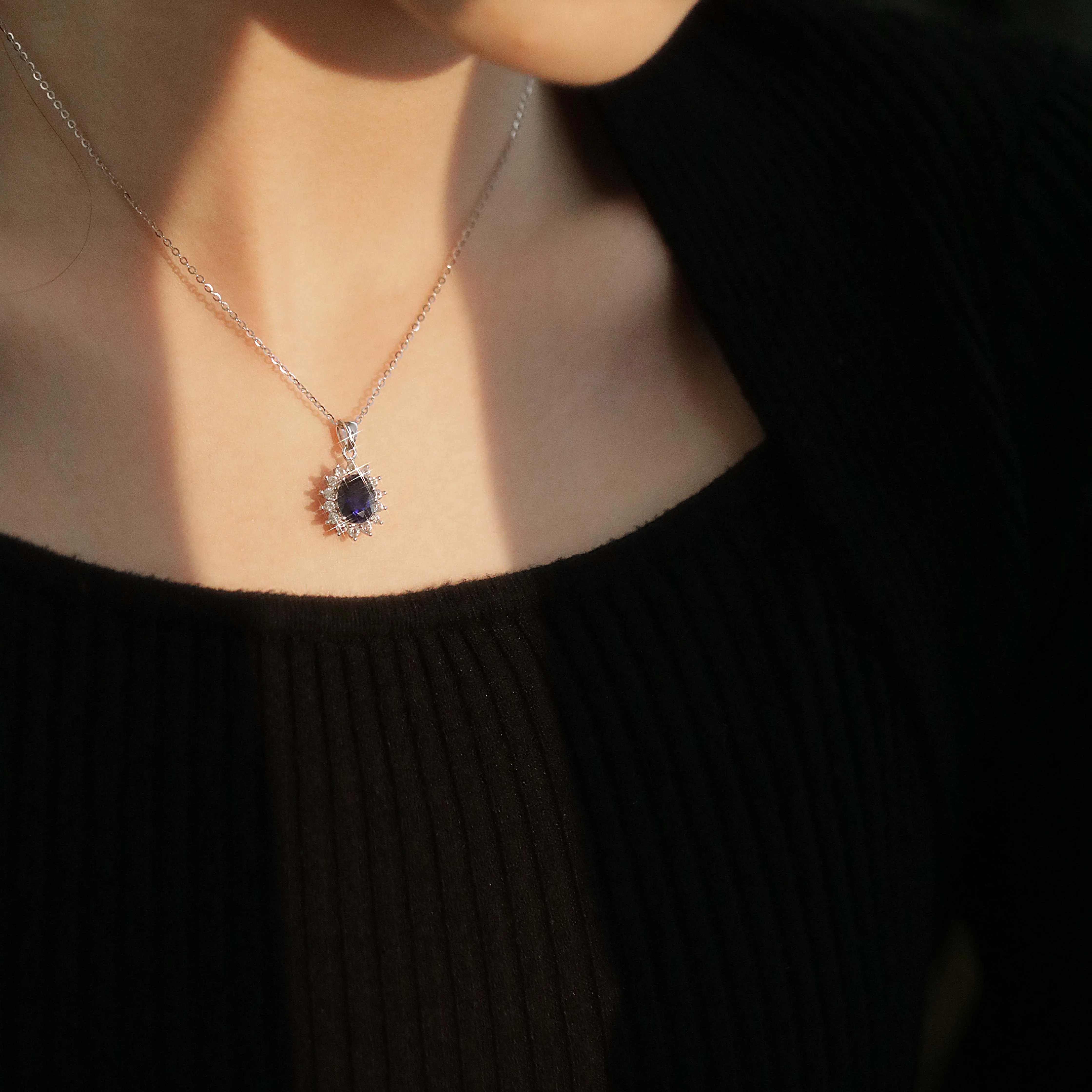 ATTAGEMS Luxury Blue Sapphire S925 Sterling Silver Pendant Necklace With Chain Elegant For Women Wedding Fine Jewelry