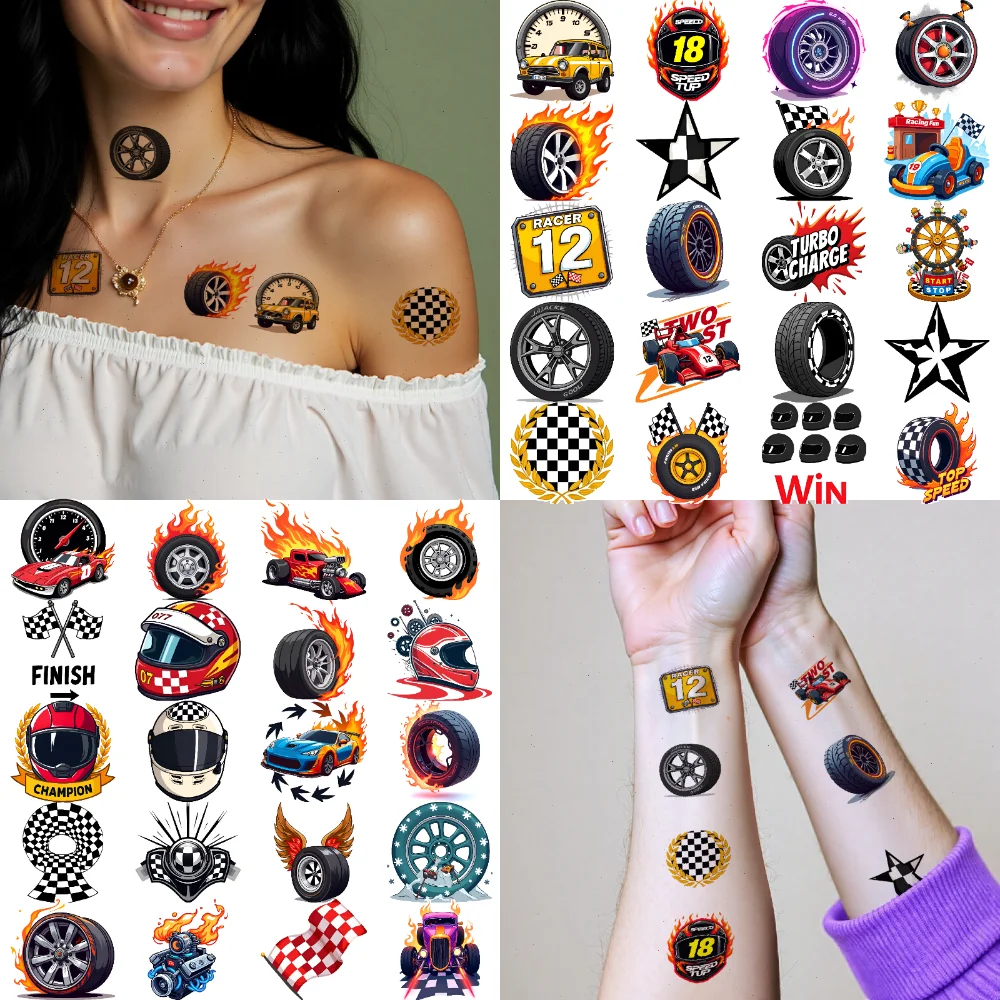 

63pcs Temporary Tattoo Speed Stickers Cartoon Racing Stickers Temporary Tattoo Stickers For Shoulders Adults