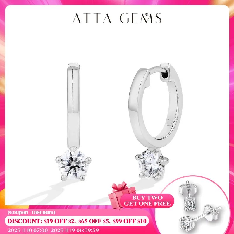 

ATTAGEMS Classical Moissanite Earrings for Women D VVS1 Round Cut 0.5 CT S925 Sterling Silver Hoop Ear Pendants Wedding Jewelry