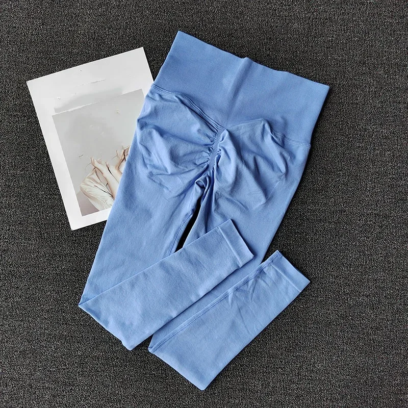 심리스 요가 레깅스] 하이 엘라스틱 심리스 요가 레깅스 - 여성 피트니스 퀵 드라이 푸쉬업 스포츠 팬츠 - 솔리드 하이웨이스트 R