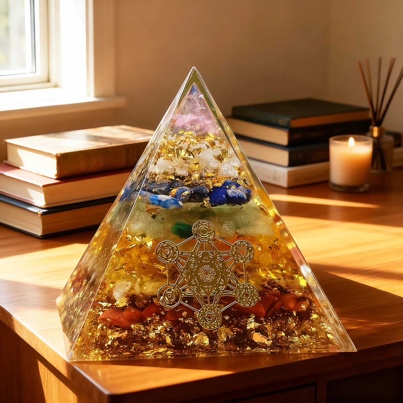 1pc 5cm/6cm Natural Amethyst Lapis Lazuli Seven Chakra Orgone Pyramid Crystal Energy Generator - Chakra Meditation Healing