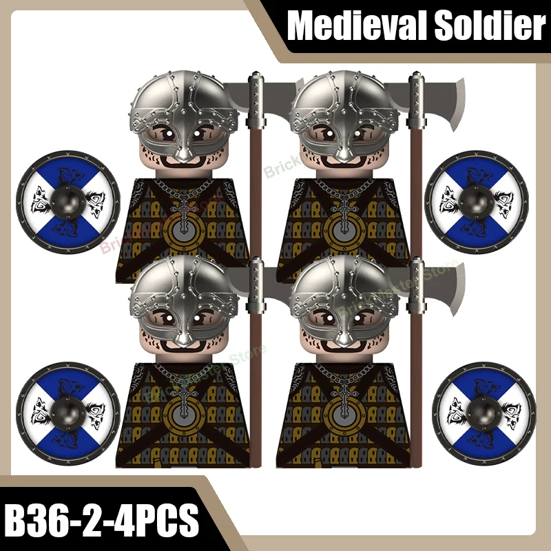 Mittelalterliche Militär-Wikinger-Krieger-Soldaten-Figuren Bausteine Burg Armee Rauber Infanterie Schild Axt Schwert Helm Ziegel Spielzeug