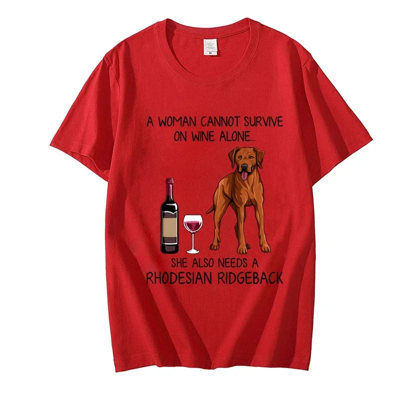 Casual T Shirt Rhodesian Ridgeback and Wine Funny Gift for Dog Mom Print T-shirt Women Short Sleeve  Harajuku Fashion Tee Shirts