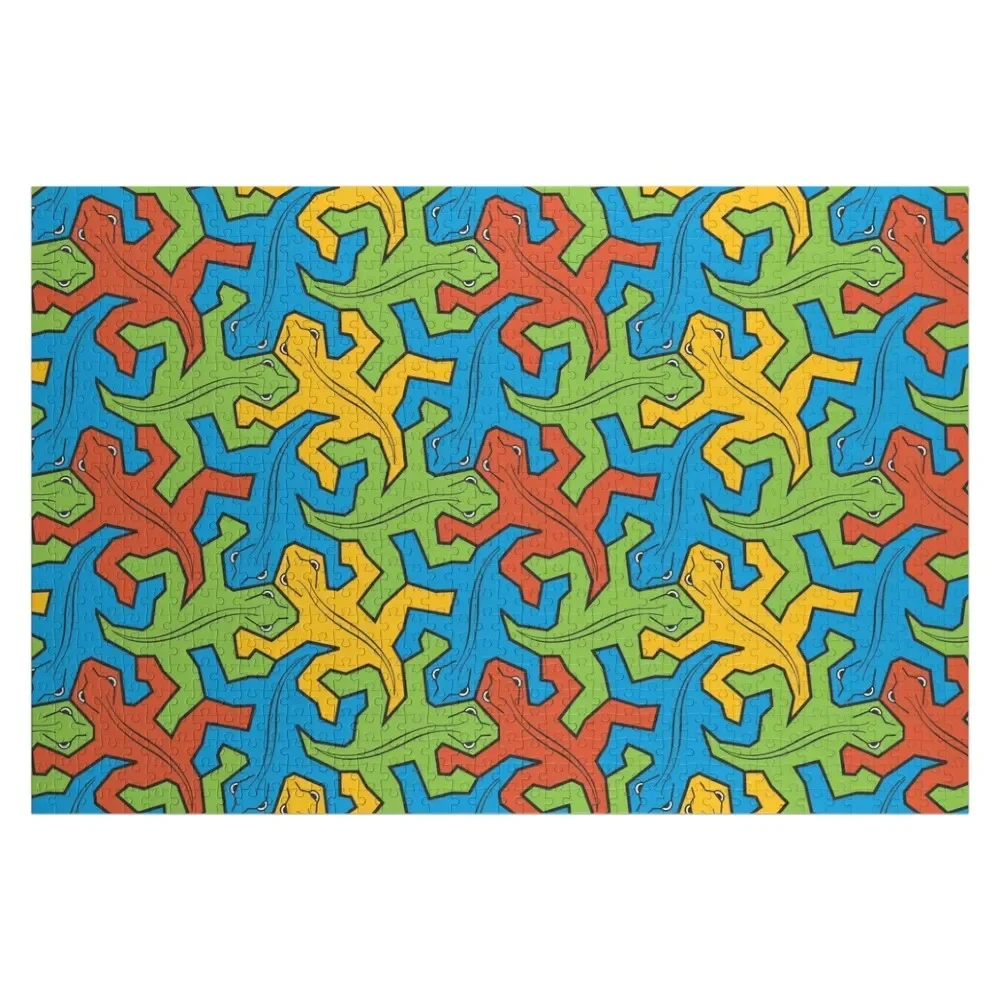 

The many lizard Escher Pattern Jigsaw Puzzle Woods For Adults Custom Name Wood Puzzle