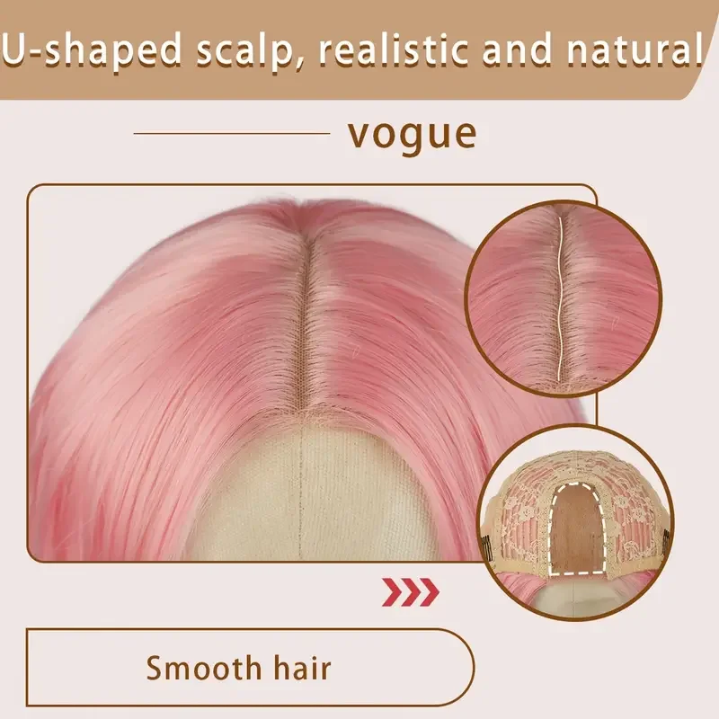 باروكة دانتيل وردية مع موجات جسم طويلة، باروكة صناعية مقاومة للحرارة وخالية من 28 بوصة للحفلات التنكرية النسائية، إلخ