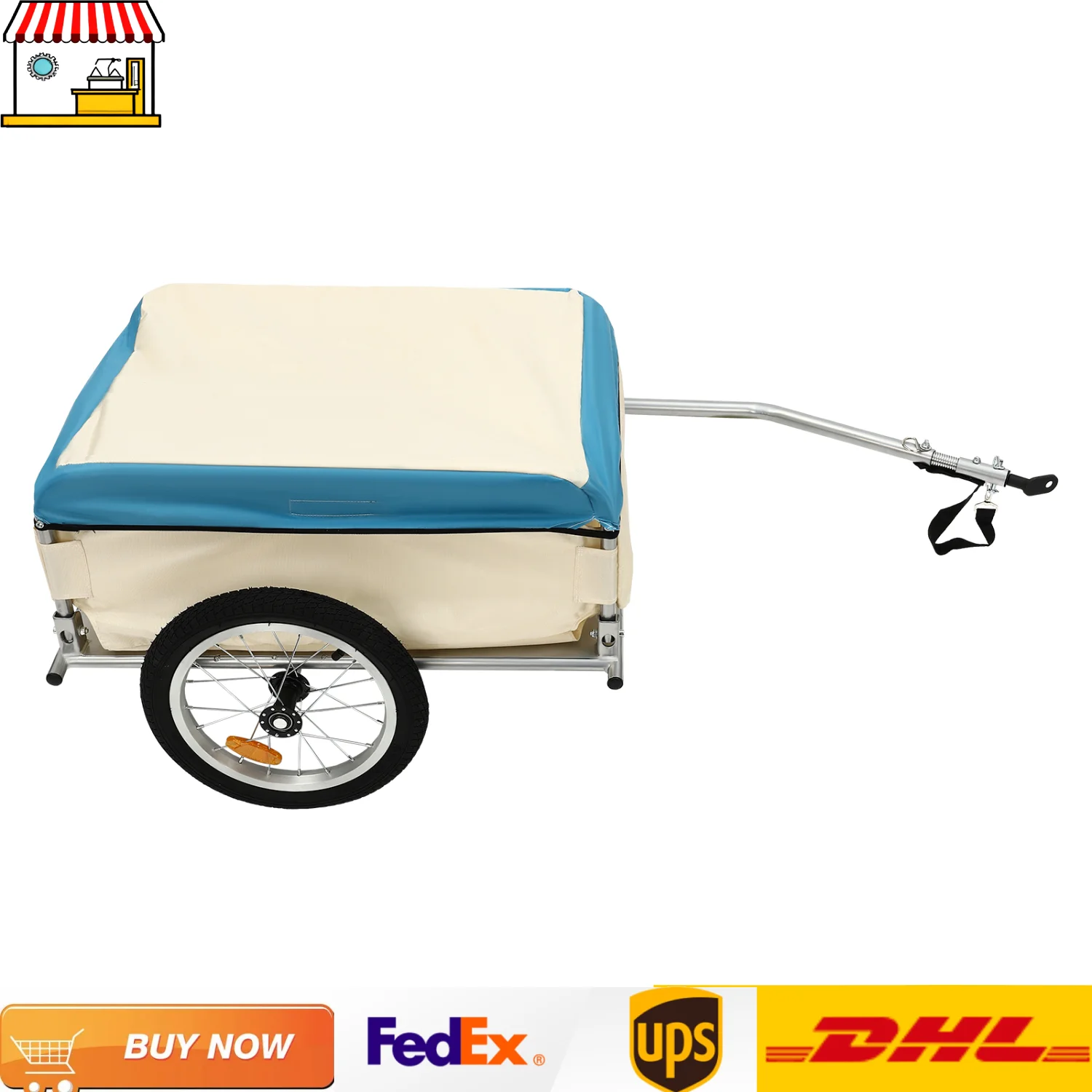 

50kg/110lbs Bike Cargo Trailer Bicycle Wagon Cart with Waterproof Cover Fits 24"/26” Bike Wheel