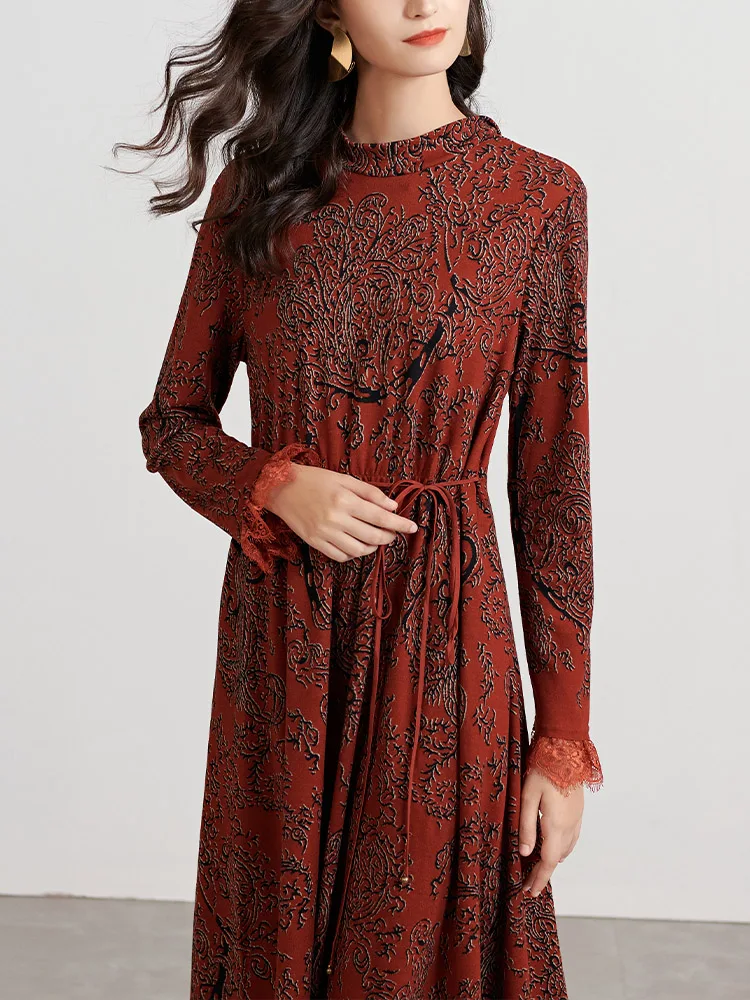 

Ele Vintage Long Dr Slimming Midi A-Line Skirt Autumn Winter New Sle Floral Print Women's plus Size Faionable Dr