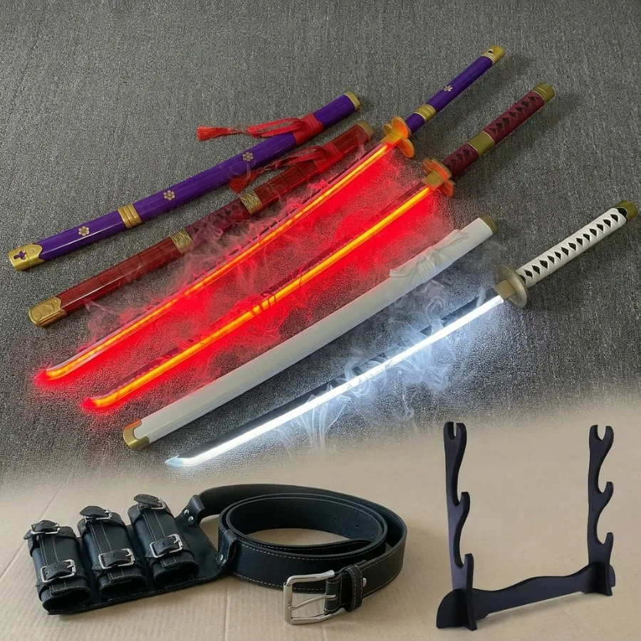 40inch Mist Roronoa Zoro Katana Anime One Piece Luffy Cosplay Prop Vapor LED Light Sabre Wood Real Size Japanese Sword Toy Gift