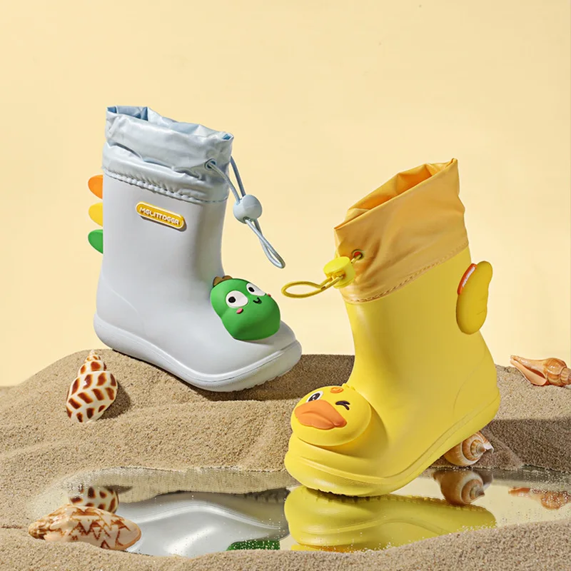 

Kids Cartoon Duckling Rain Boots, Mid-Calf Waterproof Anti-Slip Puddle Jumpers with Drawstring Closure, Cute Lightweight Boots