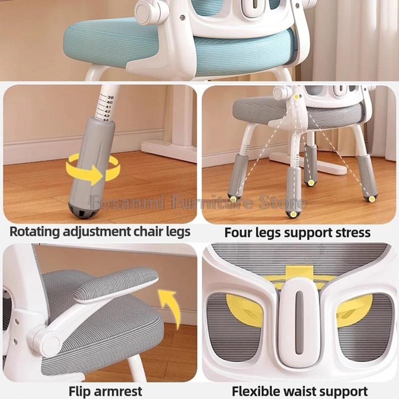 Sedia ergonomica da studio per bambini, sedia da ufficio, regolabile, comoda, in rete traspirante, sedia da scrivania per computer da giocatore con piedini fissi