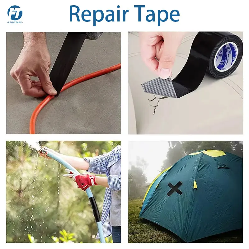 방수 헤비 듀티 파이프 단면 검정색 천 기반 테이프 찢어짐 방지 강력한 접착 바닥 덕트 홈 접착제 번 고정