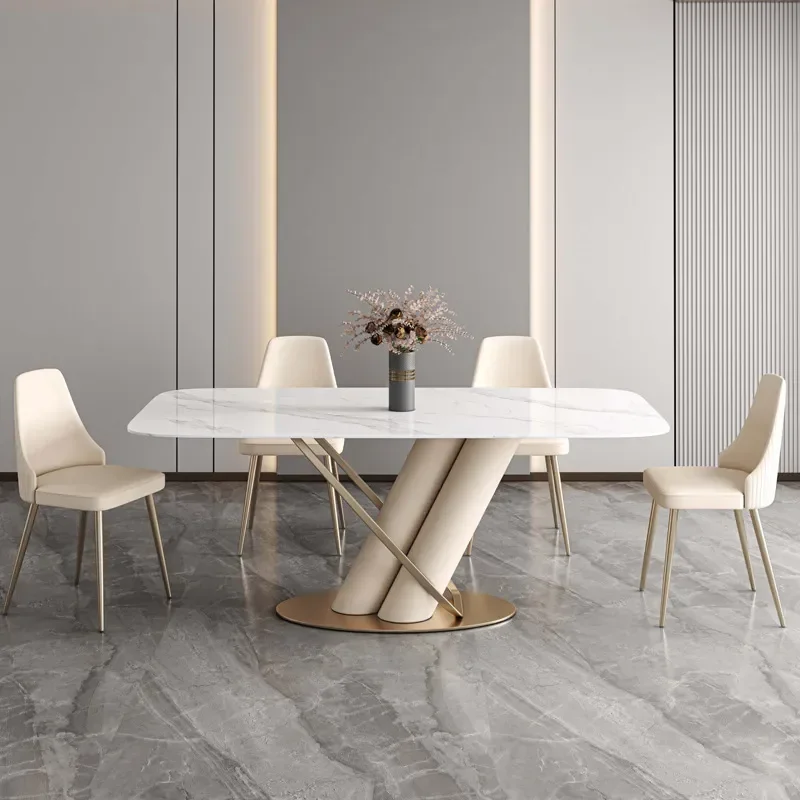 Italian Light Luxury Rock Slab Dining Table Rectangular Modern Minimalist Creative Golden Small Apartment Dining Table