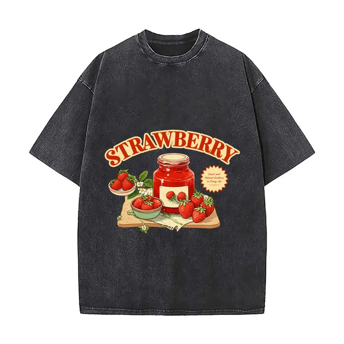 Strawberry Sweet And Natural Goodness In Every Jar Jam Vintage Distressed Loose Streetwear Tops for Campus Days