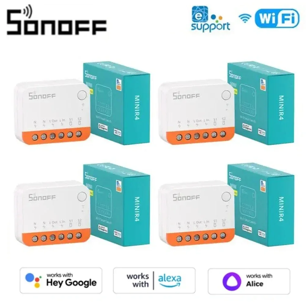 SONOFF-MINI Módulo de interruptor Wifi R4, interruptor inteligente de 2 vías, Control inalámbrico para el hogar, Alexa, asistente de Google Home,