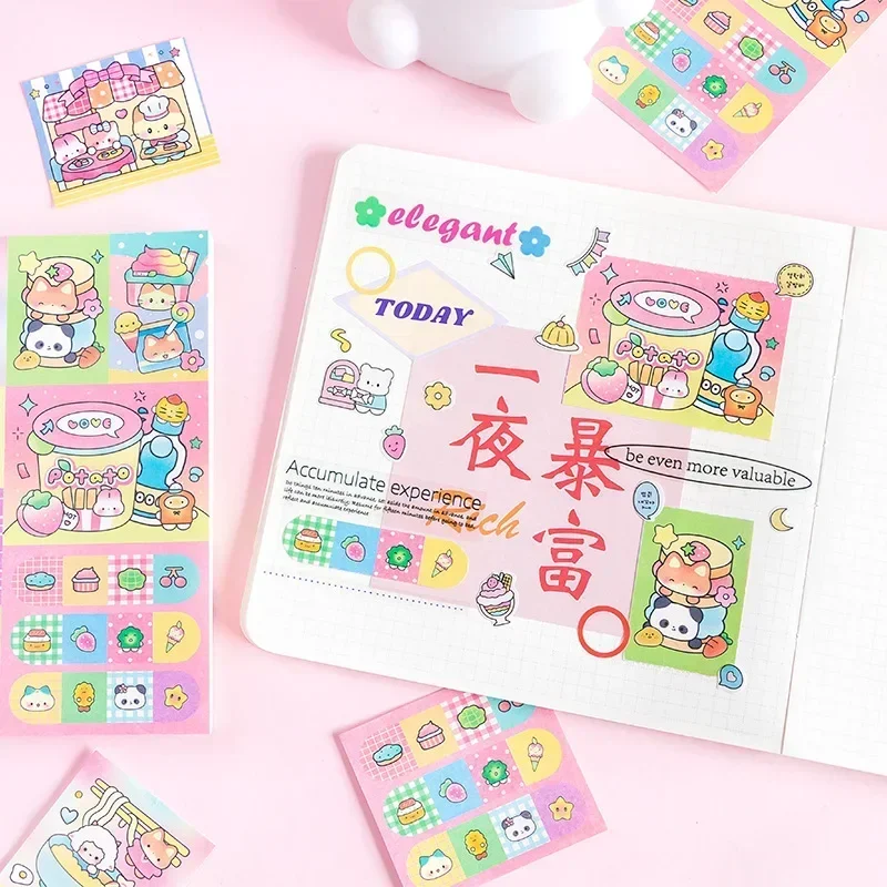 100 Pcs Cute Cartoon Series Patchwork Note Pads, 4 Types Kawaii Stationery