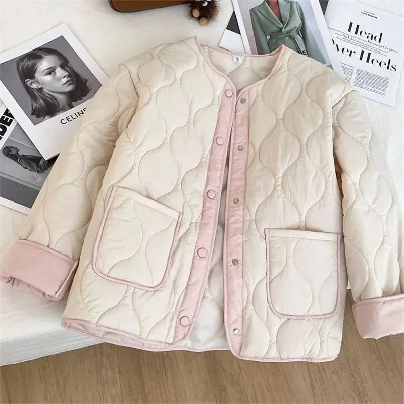 

Новая зимняя женская стеганая куртка больших размеров без воротника, утепленная хлопком, с ромбовидным узором