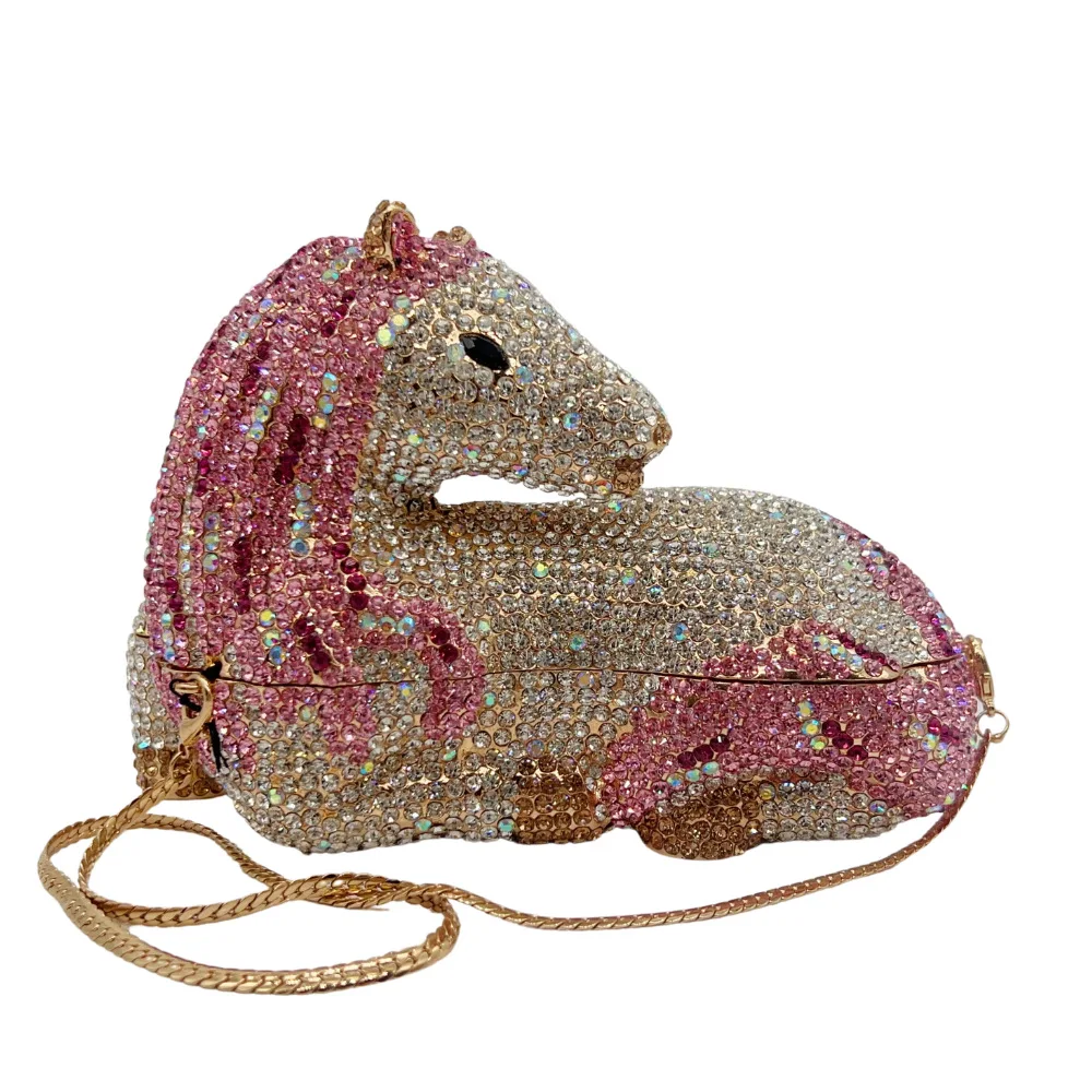 Pastel Horse Animal Diamond Dinner Bag Banquet Diamond Handbag Horse Clutch Bolso Fiesta Mujer Luxury Designer Bags High Quality