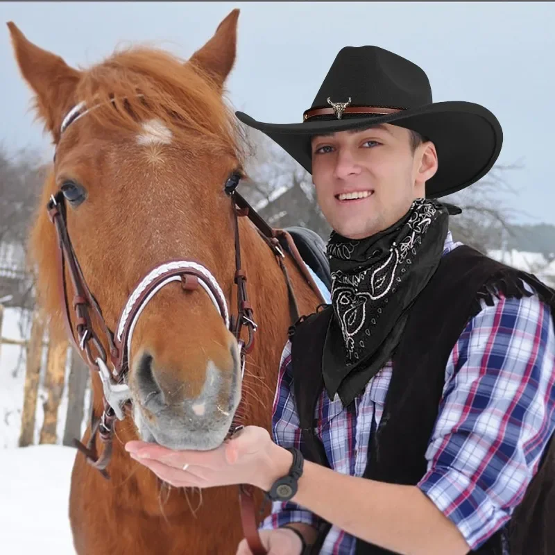 Cowboy-Kostüm-Outfit für Männer und Frauen, Western-Cowboyhut, Bolo-Krawatte, Schnalle, Gürtel, Zubehör-Set für Halloween, Cosplay, Party, Disfraz