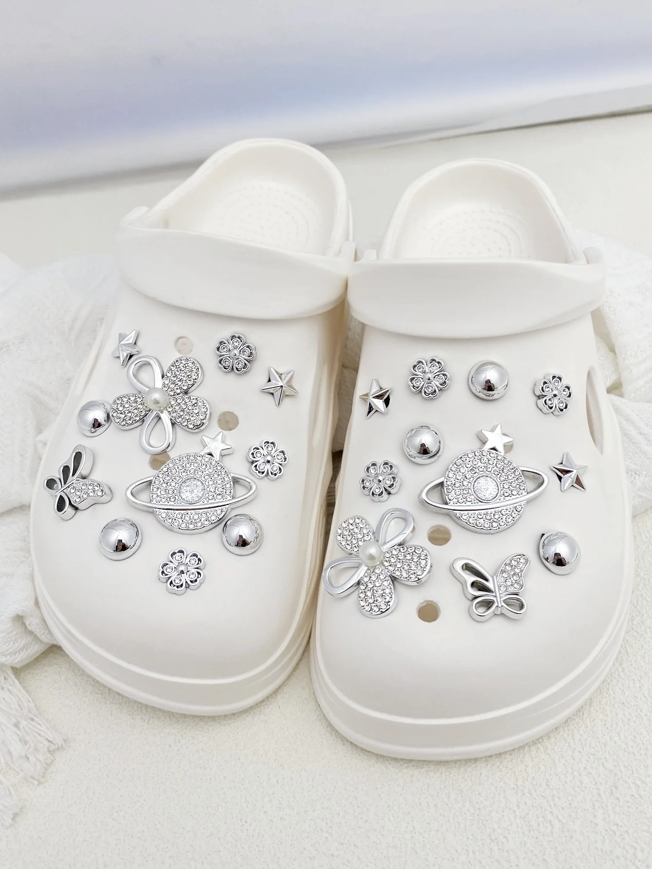 

22 шт., серебряная точка, бриллиантовая планета, цветы, бабочки, жемчуг из АБС-пластика, пряжка для обуви в виде пентакля, украшение своими руками, многофункциональные s