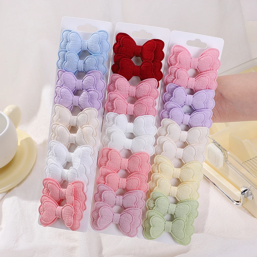 10Pcs/set Kids Hair Bows with Clip for Baby Girls Double Butterfly Layered Cotton Bowknot Hair Bangs Pin Hair Accessories