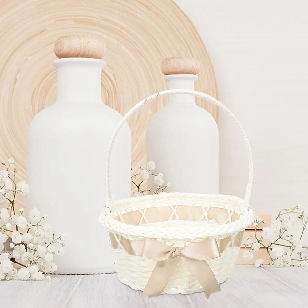 

s Wedding Flower Basket Handwoven Rattan Style Coffee 18x21cm Storage Baskets for Parties Gifts Picnic Decor