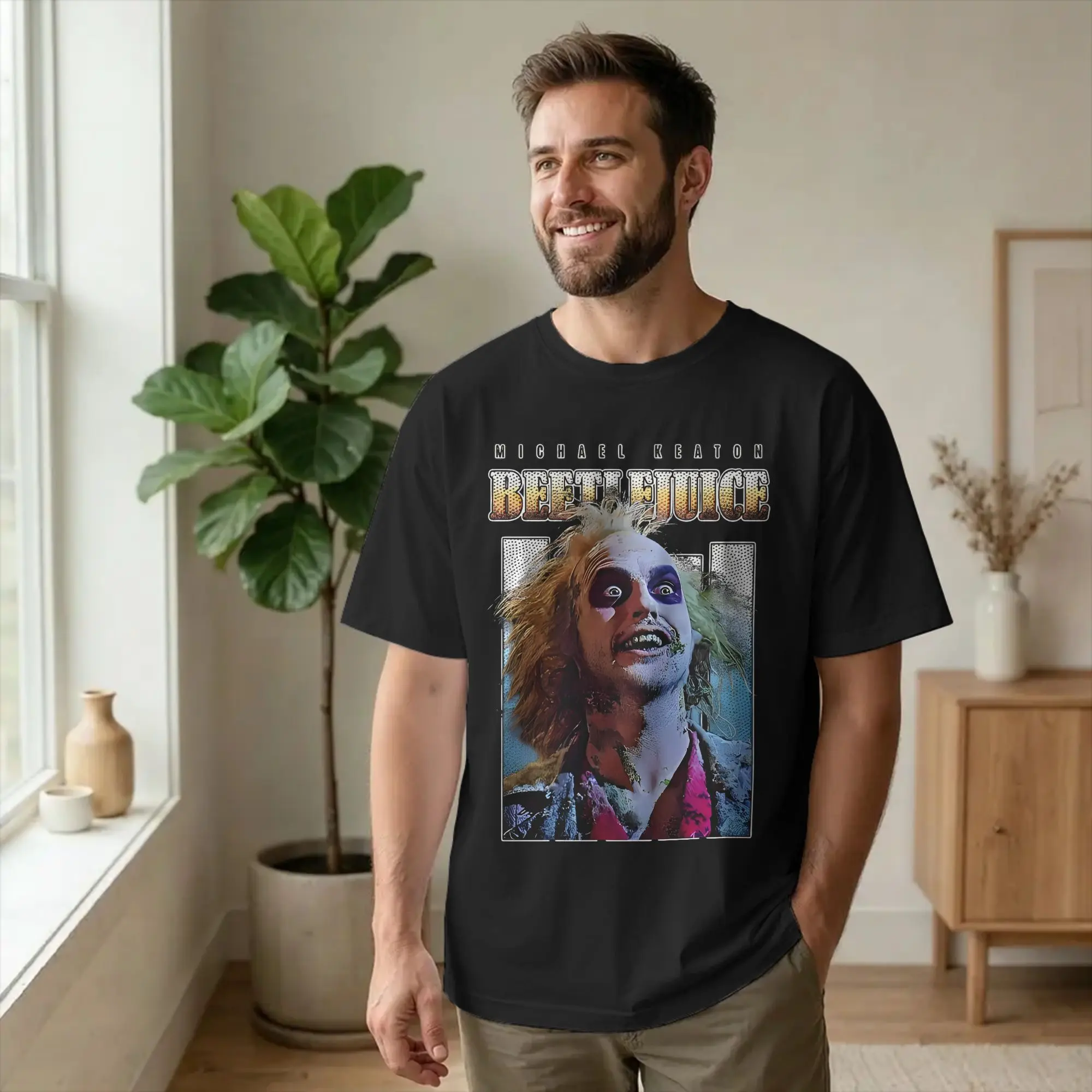 Vintage B-Beetlejuice Horror Movie Tshirts Unisex 100%Cotton Short Sleeve  Round Neck Summer Clothing