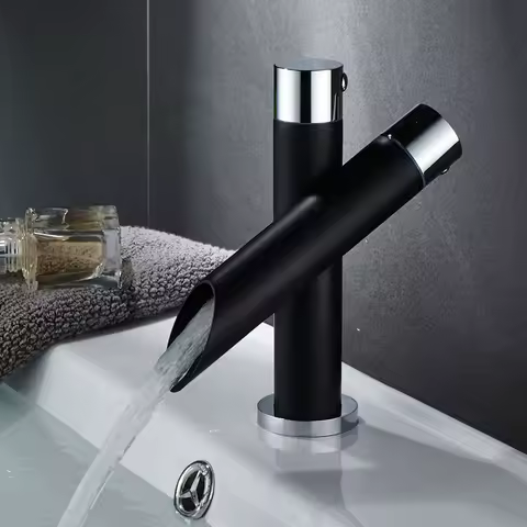 Black Brass Bathroom Faucet Dual Switch Deck Mounted Tap Hot and Cold Water Mixer Tap Sink Faucets Mixing Valve Taps