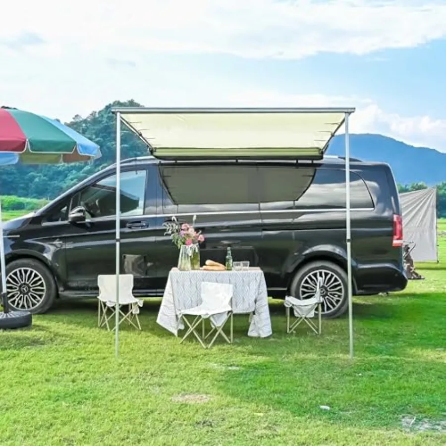 

Retractable Vehicle Awning 4.6x6.6 Feet for SUV Truck Tailgate Outdoor Camping Travel Shade with Side Roof Rack Support Beige I