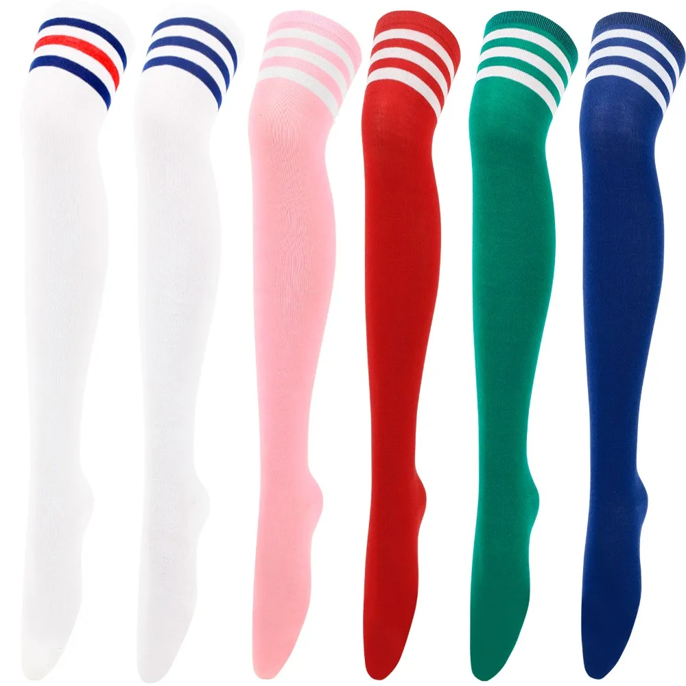 New Sexy Long Socks Solid Color Striped Over Knee Thigh High Stockings Warm Cozy Lightweight All Match Daily Outfit Knee Socks