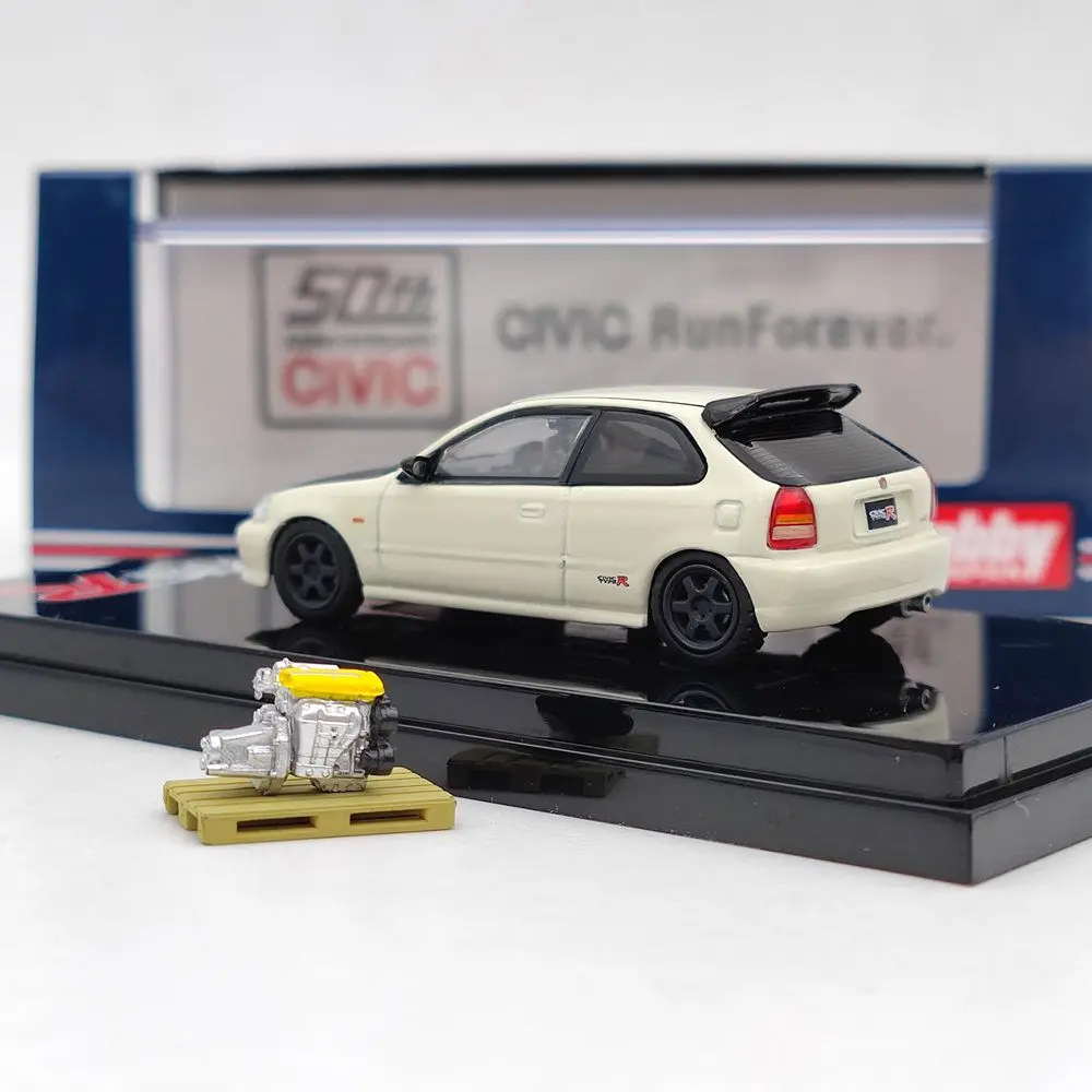 Hobby Japón 1/64 para Civic TYPE R (EK9) con modelo de pantalla de motor HJ642016EW juguetes blancos fundidos a presión regalos de colección de coches