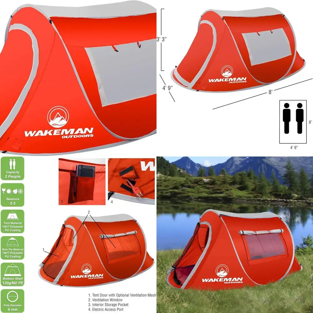 

Водостойкая бочковая палатка на 2 человека с дождевиком и сумкой для переноски для кемпинга от Sunchaser - красный