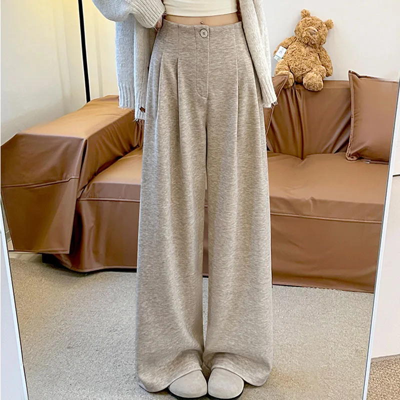 All-match Wide Leg Suit Pants for Women Autumn Winter High Waisted Loose-fit Casual Trousers Fashion Streetwear Slimming Pants