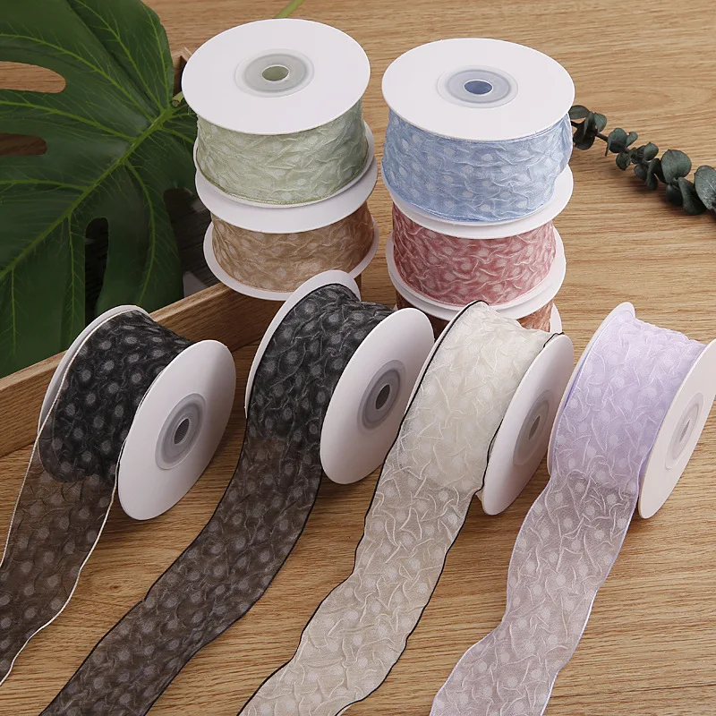 20 Yards 40MM Crumple Dots Fold Snow Yarn Bows Ribbons Hair DIY Handmade Headwear Material Crafts Accessories Gift Wrapping